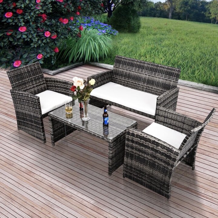 Ebern Designs 4-Piece Rattan Sofa Seating Group with Cushions