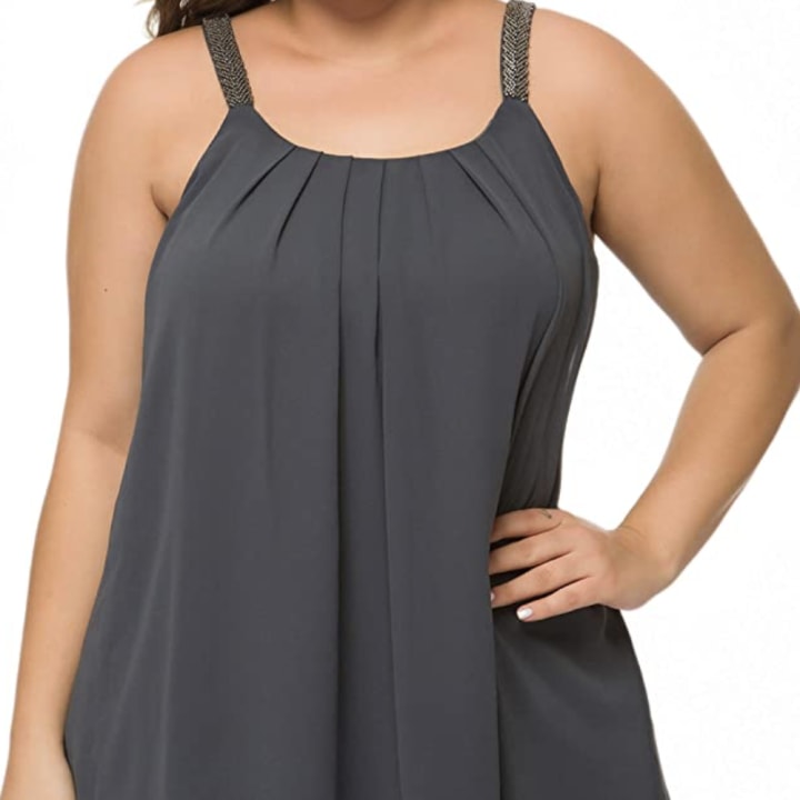Maner Plus-Size Pleated Cami with Beaded Straps