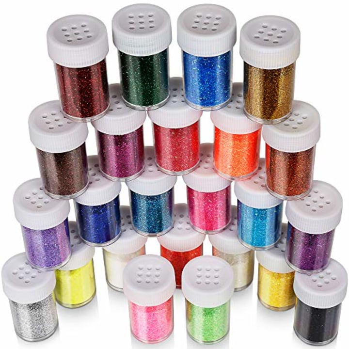 Fine Glitter Set 20g, Teenitor 24pcs Glitter Shake Jars for Art Crafts Painting Scrapbooking Body Slime Holiday Party Supply, Multi Color Assorted Set