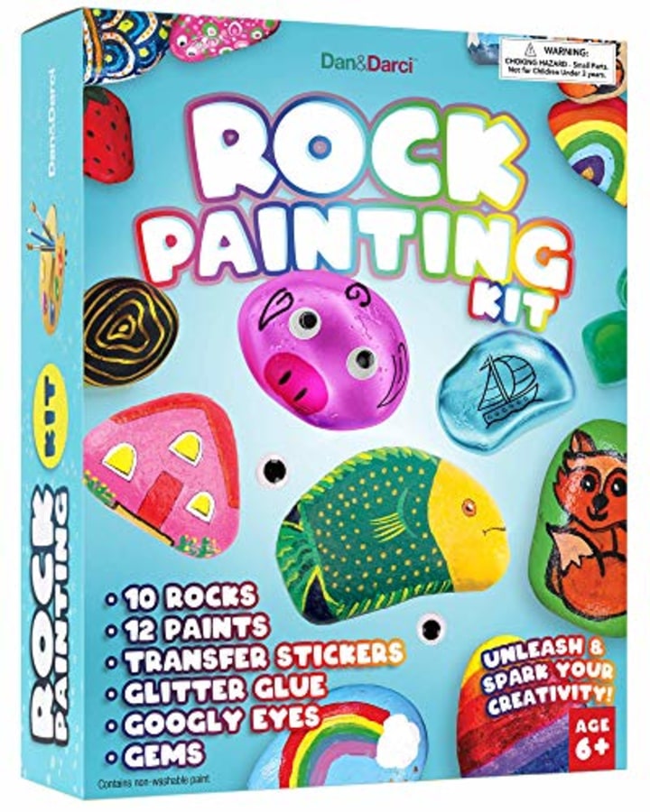 Rock Painting Kit for Kids - Arts and Crafts for Girls &amp; Boys Ages 6-12 - Craft Kits Art Set - Supplies for Painting Rocks - Best Tween Paint Gift, Ideas for Kids Activities Age 4 5 6 7 8 9 10