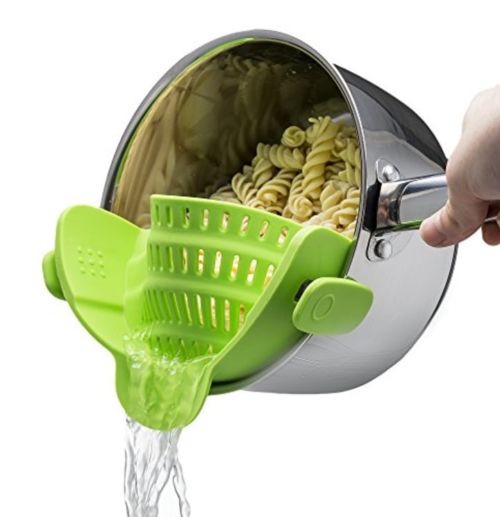 Kitchen Gizmo Snap N Strain Strainer - Orange | Patented Clip On Silicone Colander | Fits all Pots and Bowls