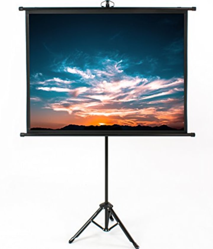 VIVO 50 inch Mini Portable Indoor Outdoor Projector Screen, 50 inch Diagonal Projection | HD 4:3 Projection Pull Up Foldable Stand Tripod (PS-T-050B)