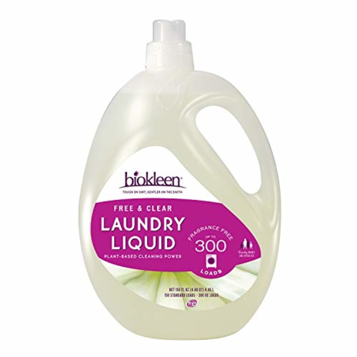 Biokleen Free &amp; Clear Laundry Detergent, 300 HE Loads, Detergent Liquid, Concentrated, Eco-Friendly, Non-Toxic, Plant-Based, No Artificial Fragrance or Preservatives, Unscented, 150 Fl Oz