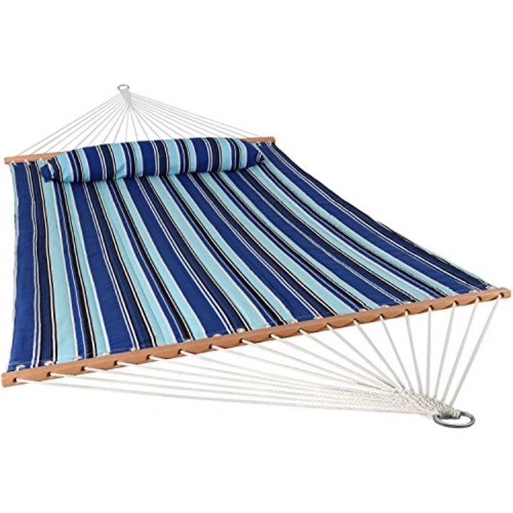 Sunnydaze 2 Person Double Hammock with Spreader Bar, Quilted Fabric Bed - for Outdoor Patio, Porch, and Yard (Catalina Beach)