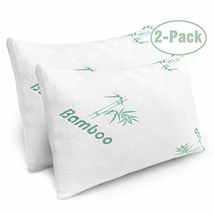 Pillows for Sleeping - 2 Pack Cooling Shredded Memory Foam Bed Pillows with Bamboo Hypoallergenic Covers (Queen Size)