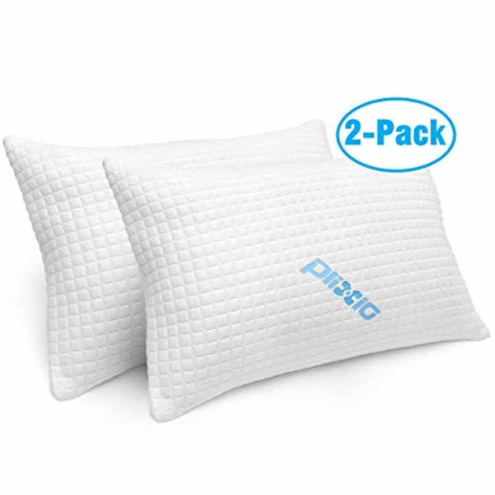 2 Pack Shredded Memory Foam Bed Pillows for Sleeping - Bamboo Cooling Hypoallergenic Sleep Pillow for Back and Side Sleeper - Queen Size