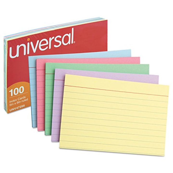Index Cards 5 x 8 Blue/Salmon/Green/Cherry/Canary 100/Pack