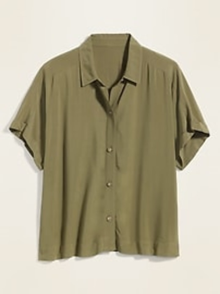 Oversized Soft-Woven Short-Sleeve Shirt for Women
