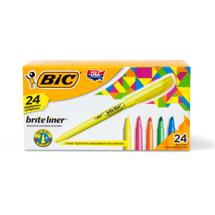 BIC Brite Liner Highlighter, Chisel Tip, Assorted Colors, 24 Count