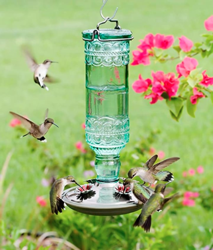 Perky-Pet Green Antique Glass Hummingbird Feeder