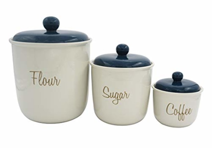 Ravenna Home Classic Stoneware 3-Piece Labeled Canister Set
