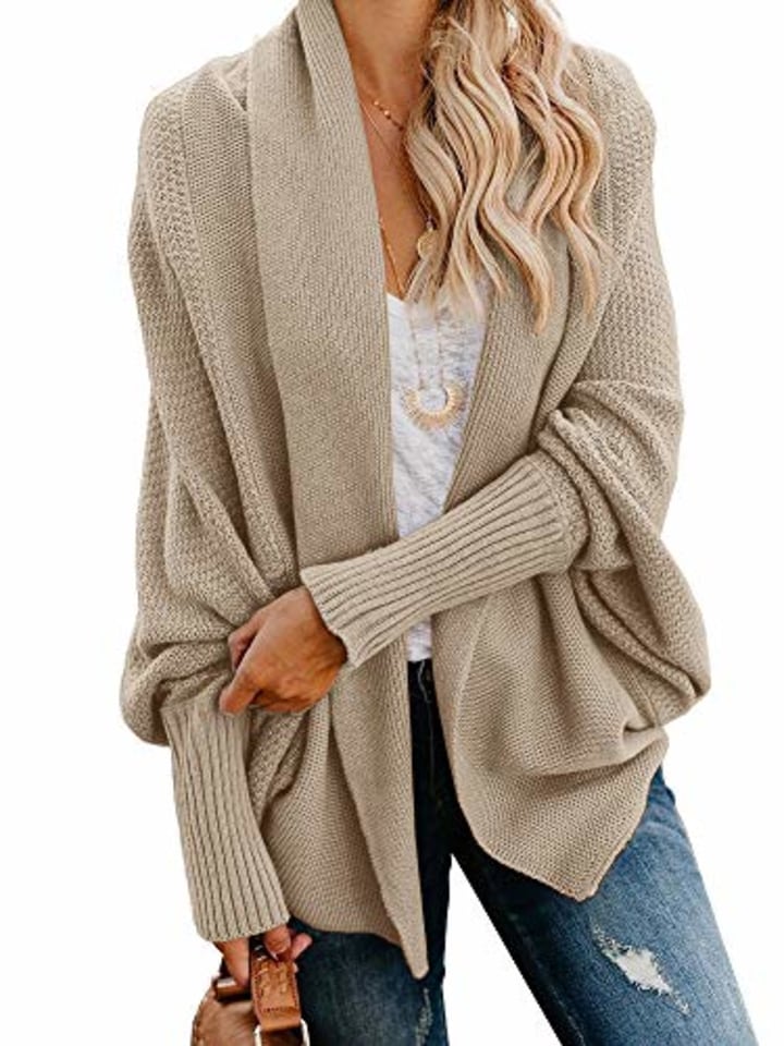 Imily Bela Womens Kimono Batwing Cable Knitted Slouchy Oversized Wrap Cardigan Sweater