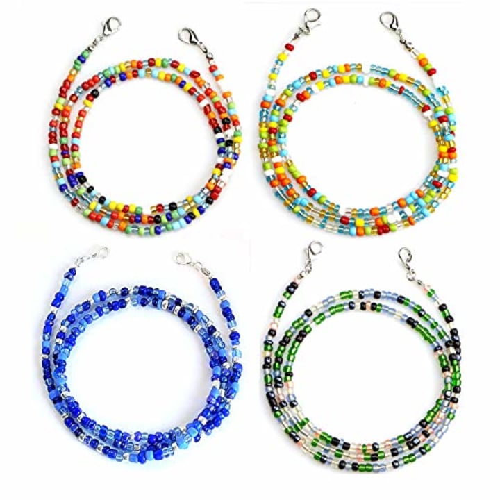 4 Pcs Beaded Mask Lanyard with Clips Eyeglass Neck Chain Strap Beads Mask Holders