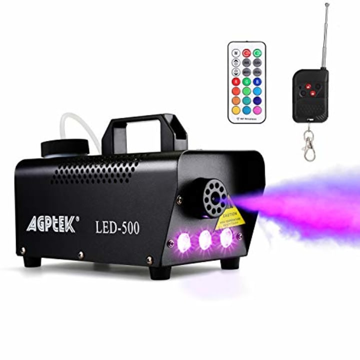 Fog Machine, AGPTEK Automatic Spray Smoke Machine with Colorful LED Light Effect, Wireless and Wired Remotes with Preheating Light Indicator, Perfect for Halloween, Christmas, Wedding &amp; Stage,Black