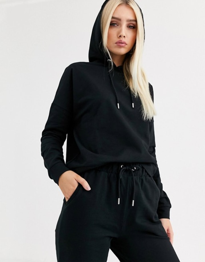ASOS DESIGN tracksuit hoodie / slim jogger with tie in organic cotton