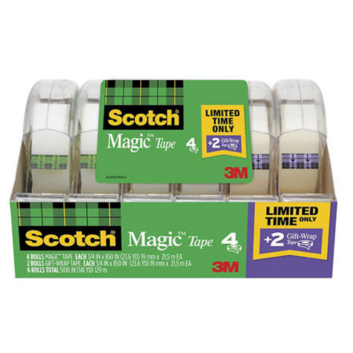 Scotch Magic Tape w/ Refillable Dispenser,  3/4 " x 850", 4 Pack + Bonus 2 Gift Wrap Tape