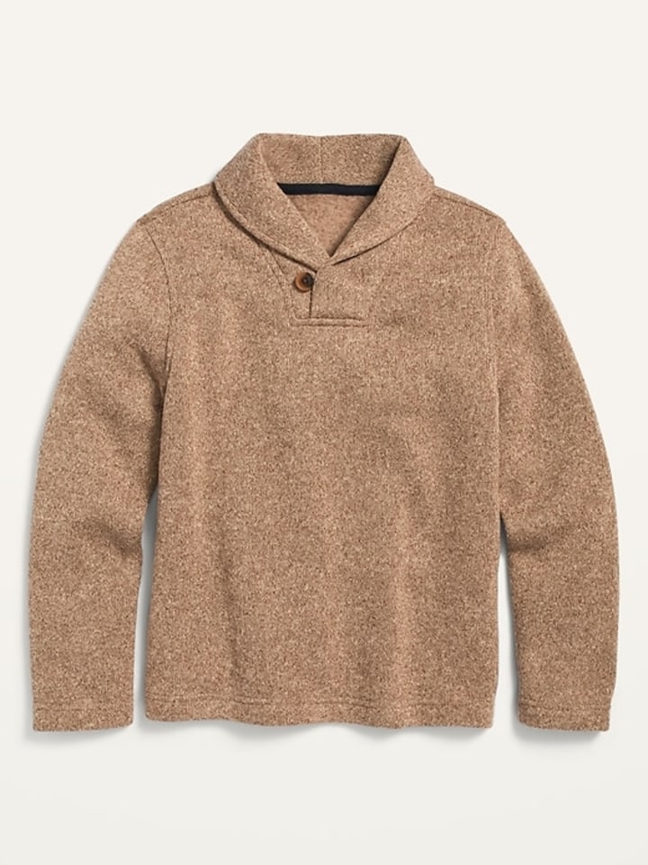 Sweater-Knit Shawl-Collar Pullover