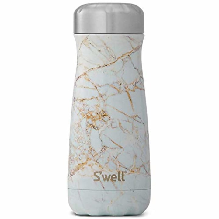 S&#039;well Stainless Steel Traveler - 16 Fl Oz - Calacatta Gold - Triple-Layered Vacuum-Insulated Travel Mug Keeps Coffee, Tea and Drinks Cold for 24 Hours and Hot for 12 - BPA-Free Water Bottle