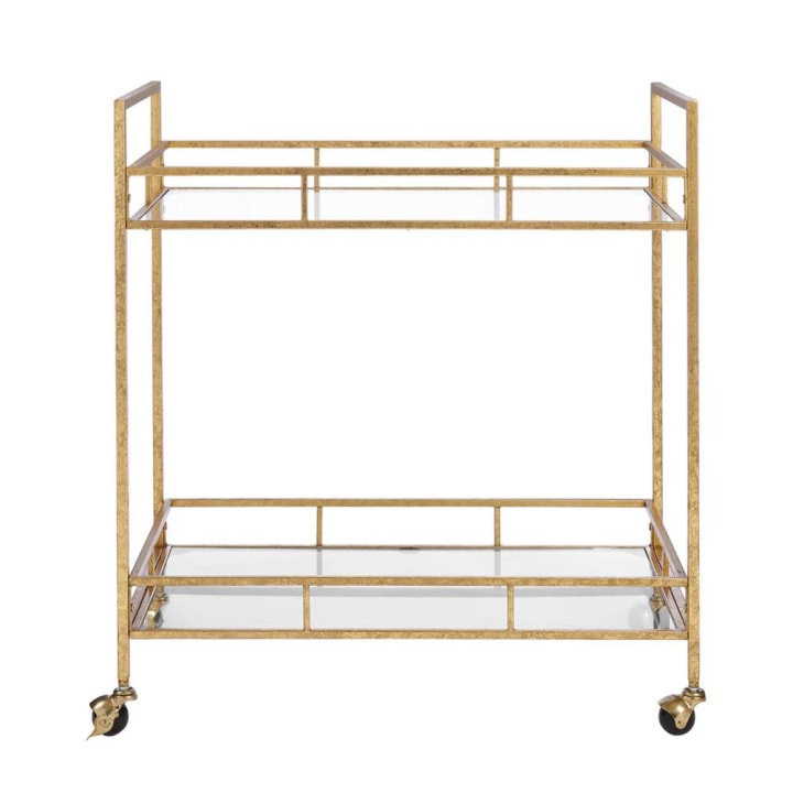 Home Decorators Collection Gold Leaf Metal and Glass Rolling Bar Cart