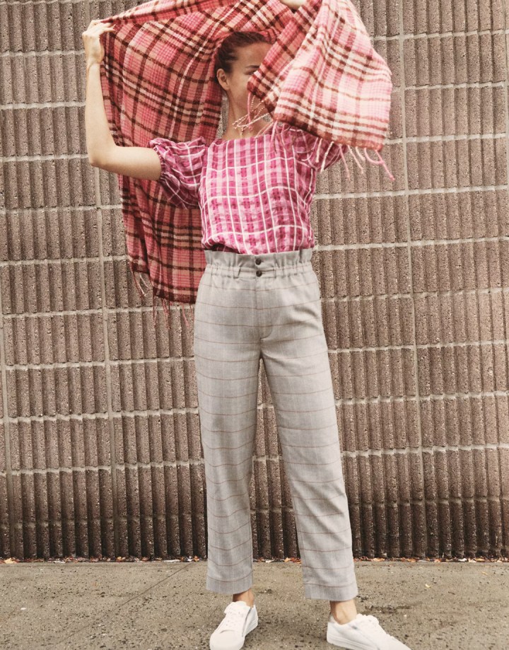 Paperbag Tapered Pants in Glen Plaid