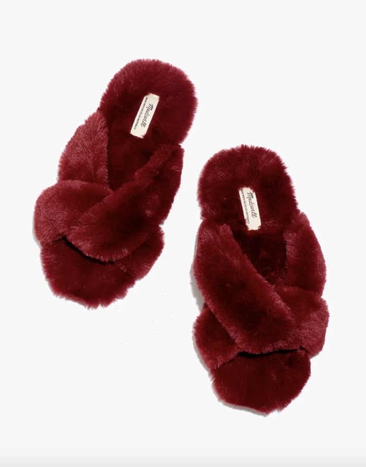 Crisscross Scuff Slippers in Recycled Faux Fur