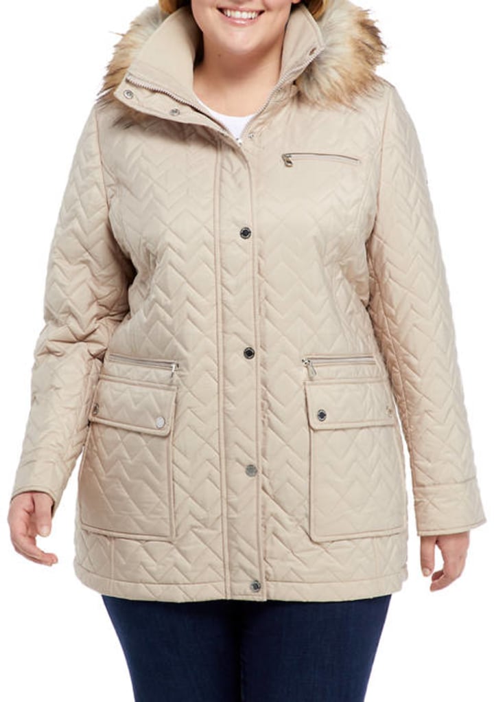 Calvin Klein Plus Size Faux Fur Trim Hood Quilted Jacket