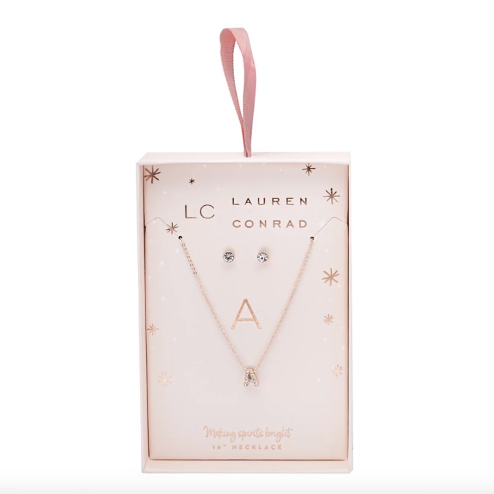 LC Lauren Conrad Monogram Necklace & Stud Earring Set