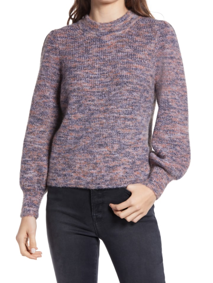Madewell Eaton Space Dye Puff Sleeve Sweater