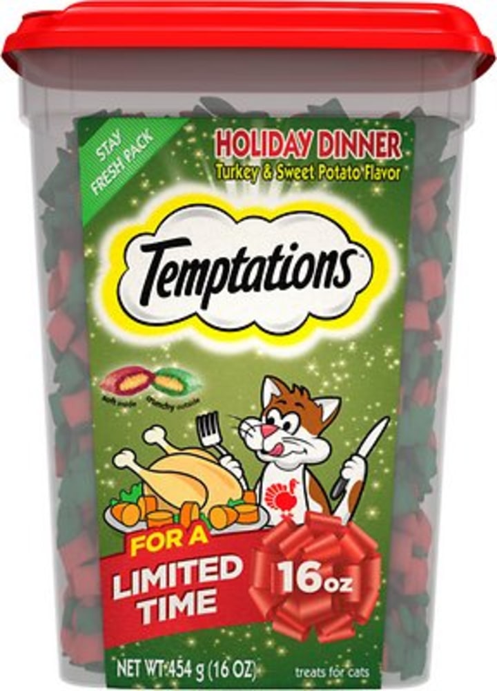 Temptations Holiday Dinner Turkey &amp; Sweet Potato Flavor Cat Treats, 16-oz tub