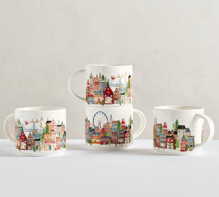Christmas in the City Stoneware Mugs, Set of 4