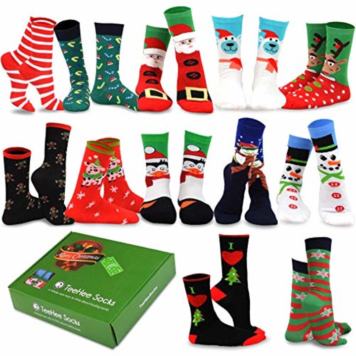 TeeHee Christmas Holiday 12-Pack Gift Socks for Women with Gift Box (Holiday-C)