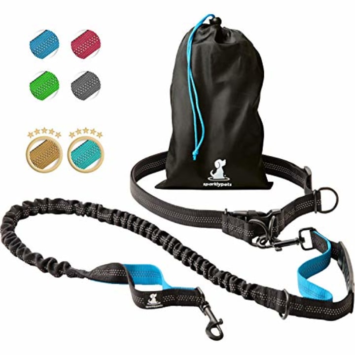 SparklyPets Hands-Free Dog Leash for Medium and Large Dogs - Professional Harness with Reflective Stitches for Training, Walking, Jogging and Running Your Pet (Blue)