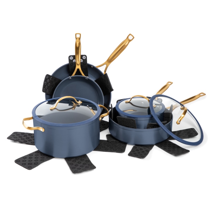 Thyme &amp; Table 12-Piece Nonstick Ceramic Cookware Set, Blue