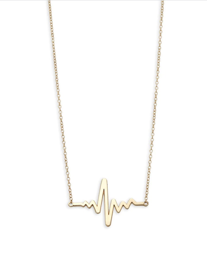 14K Yellow Gold Heartbeat Pendant Necklace