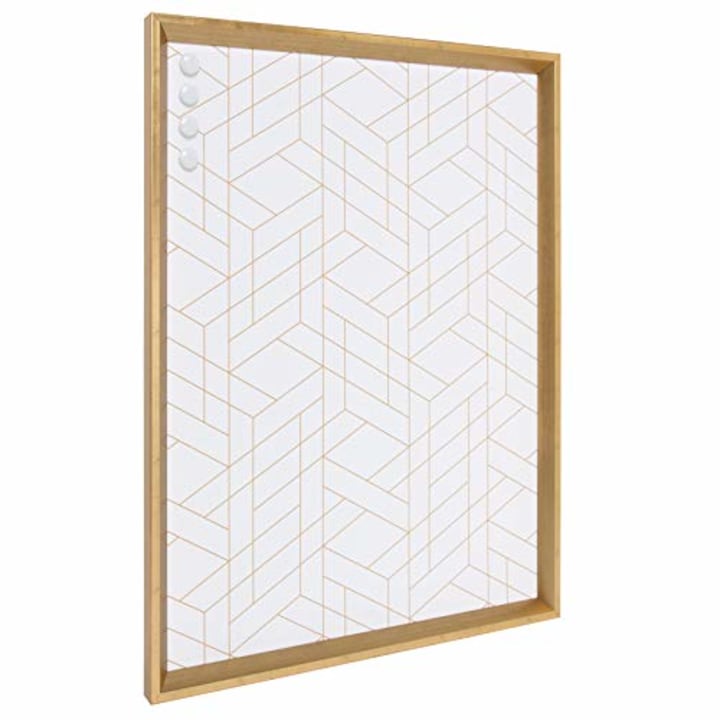 Kate and Laurel Calter Framed Decorative Magnetic Bulletin Board with Modern Geometric Design, 21.5x27.5, Gold