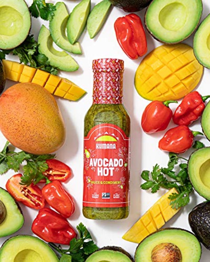 Kumana Avocado Hot Sauce. A Keto Friendly Hot Sauce made with Ripe Avocados, Mango and Habanero Peppers. Ketogenic &amp; Paleo. Gluten Free, No Added Sugar &amp; Low Carb. 13.1 Ounce Bottle.