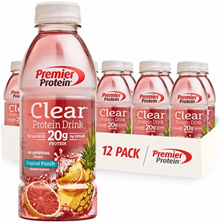Premier Protein Clear Protein Drink, Tropical Punch, 16.9 fl oz Bottle, (12 Count)