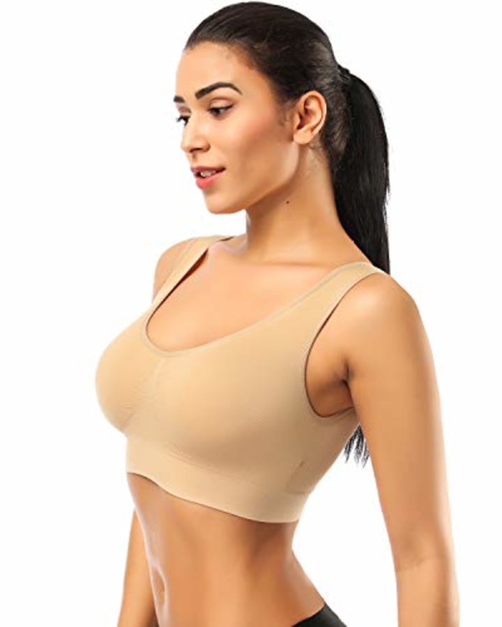 BESTENA Sports Bras for Women, Seamless Comfortable Yoga Bra with Removable Pads(Nude,Small)