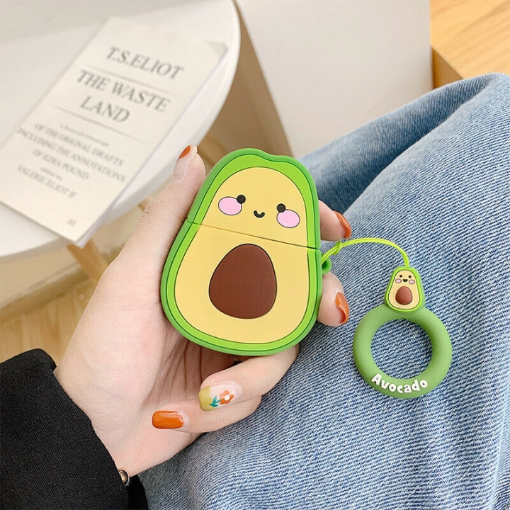 LEWOTE Airpods Silicone Case Funny Cute Cover Compatible for Apple Airpods 1&amp;2[Fruit and Vegetable Series][Best Gift for Girls or Couples] (Avocado Smile)
