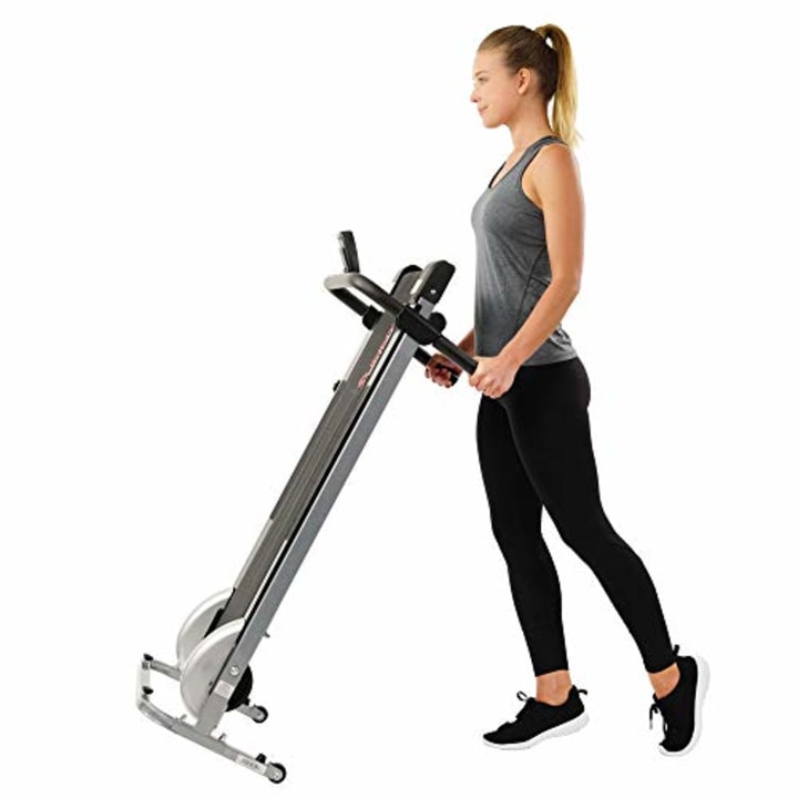 Sunny Health &amp; Fitness SF-T1407M Manual Walking Treadmill with LCD Display, Compact Folding, Portability Wheels and 220 LB Max Weight