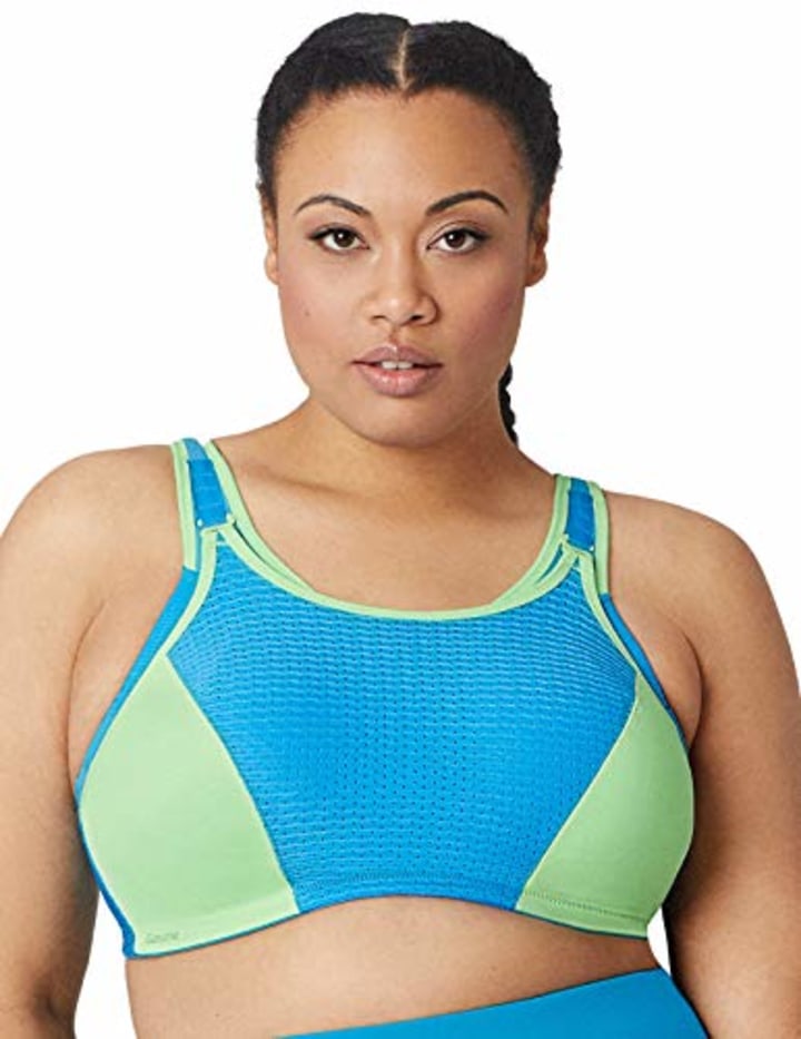 Glamorise Womens Full Figure Plus Size Adjustable Double Layer Wirefree Sport Bra #1166 Blue/Green
