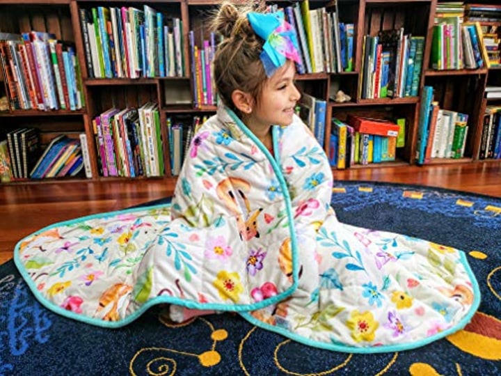 Weighted Blanket Kids 5 lbs Heavy 55&quot;x42&quot; Girls Florals Flowers Sensory Reinforced Plush Minky Glass Beads Children 40 to 60 pounds