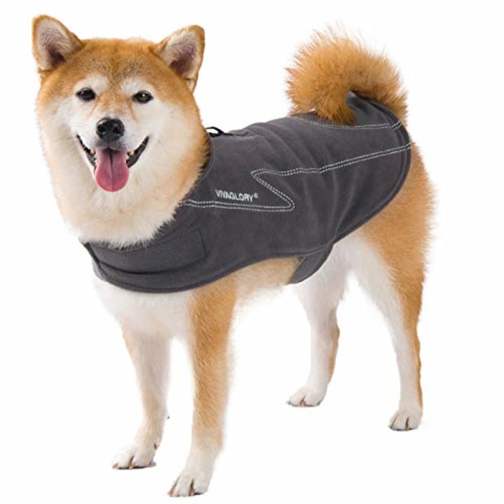 VIVAGLORY Dog Coat Fleece Jacket Vest for Small Medium Large Dogs Puppy Windproof Warm Clothes for Cold Weather, Grey, S