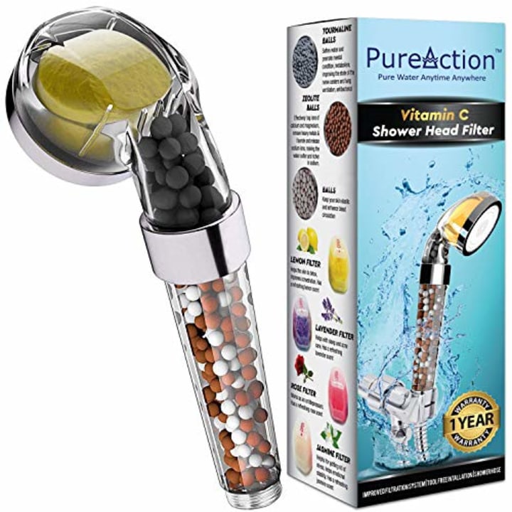 PureAction Vitamin C Filter Shower Head with Hose &amp; Replacement Filters - Filtered Shower Head - Hard Water Softener - Chlorine &amp; Flouride Filter - Universal Shower System - Helps Dry Skin &amp; Hair Loss