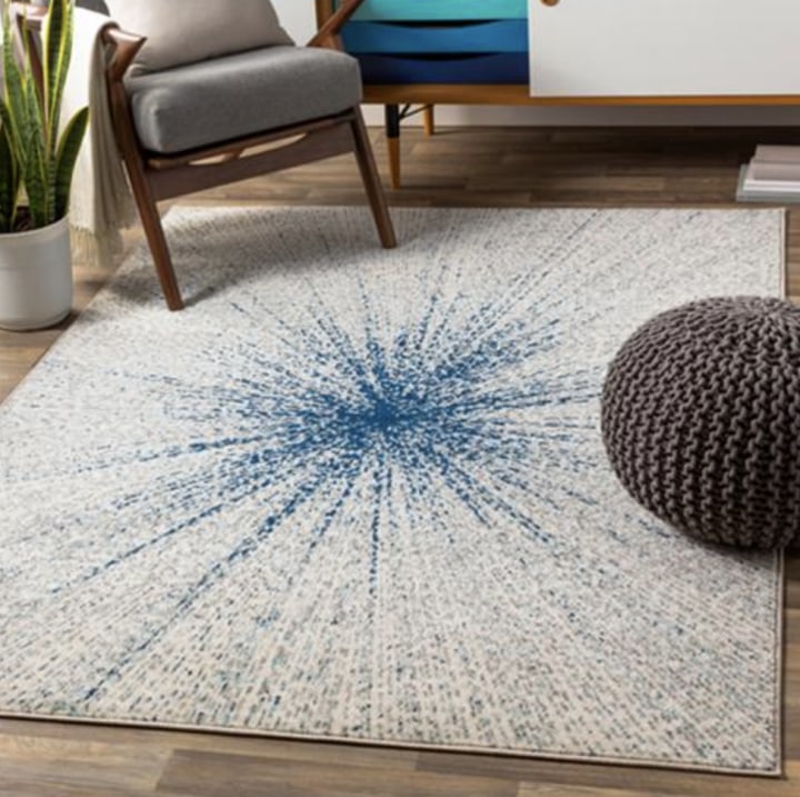 Avery Modern Classic Blue Starburst Cream Patterned Rug