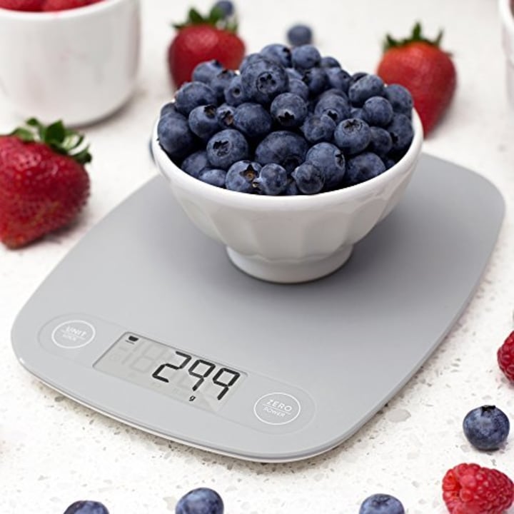GreaterGoods Digital Food Kitchen Scale, Multifunction Scale Measures in Grams and Ounces (Ash Grey)