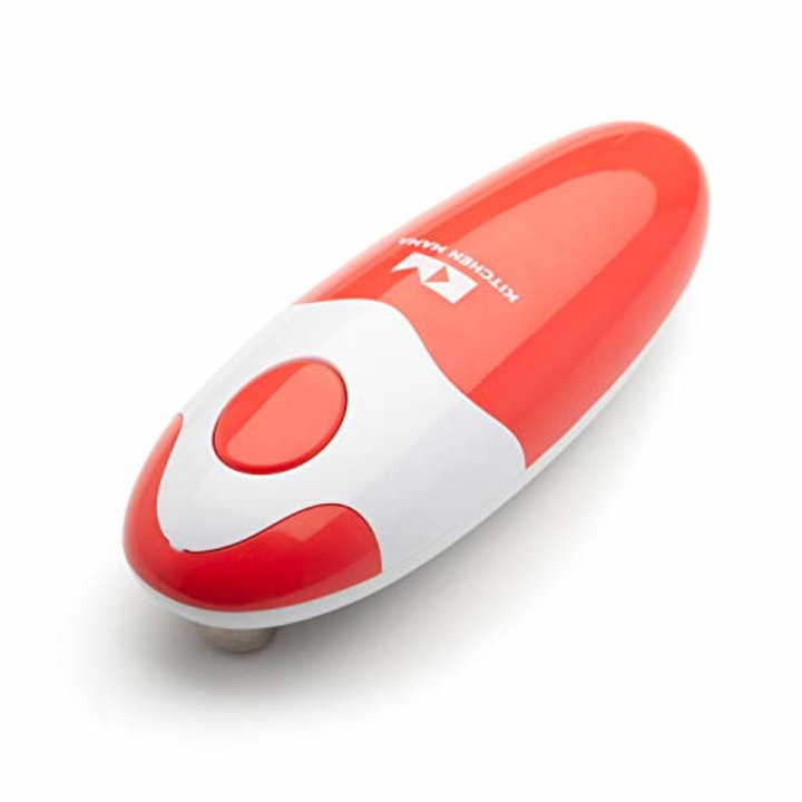 Kitchen Mama Electric Can Opener: Open Your Cans with A Simple Push of Button - No Sharp Edge, Food-Safe and Battery Operated Handheld Can Opener(Red)