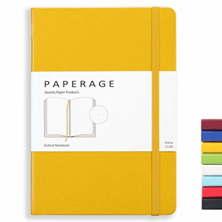 Paperage Dotted Journal Bullet Notebook, Hard Cover, Medium 5.7 x 8 inches, 100 gsm Thick Paper (Yellow, Dotted)