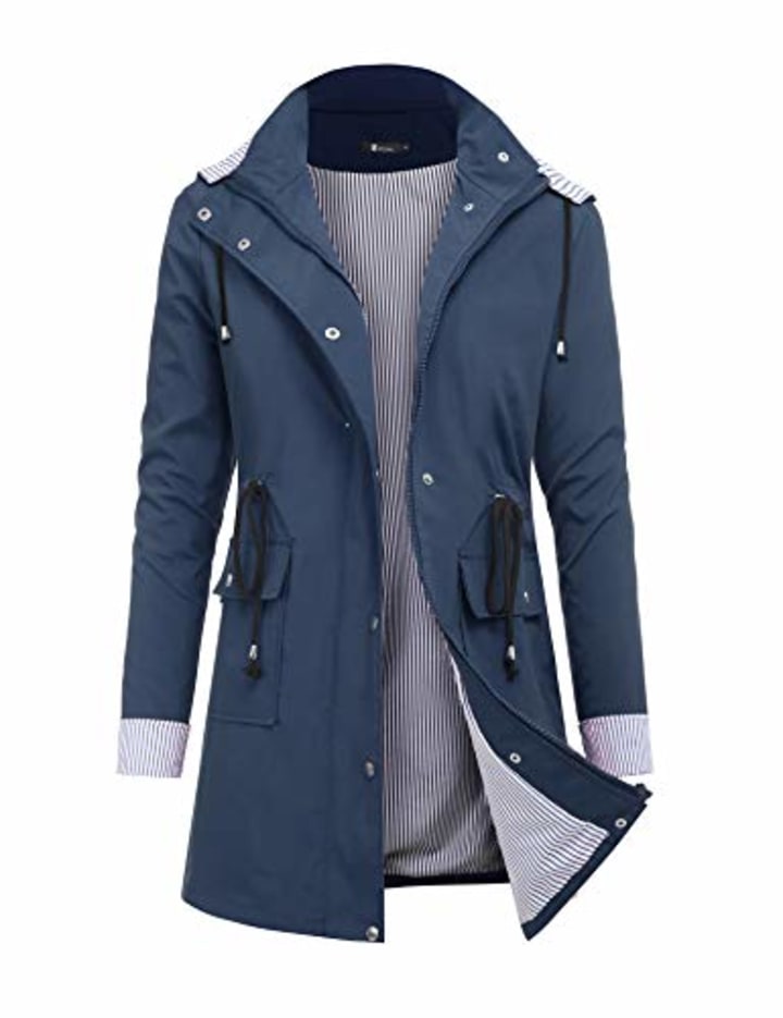 RAGEMALL Women&#039;s Raincoats Windbreaker Rain Jacket Waterproof Lightweight Outdoor Hooded Trench Coats navyblue s