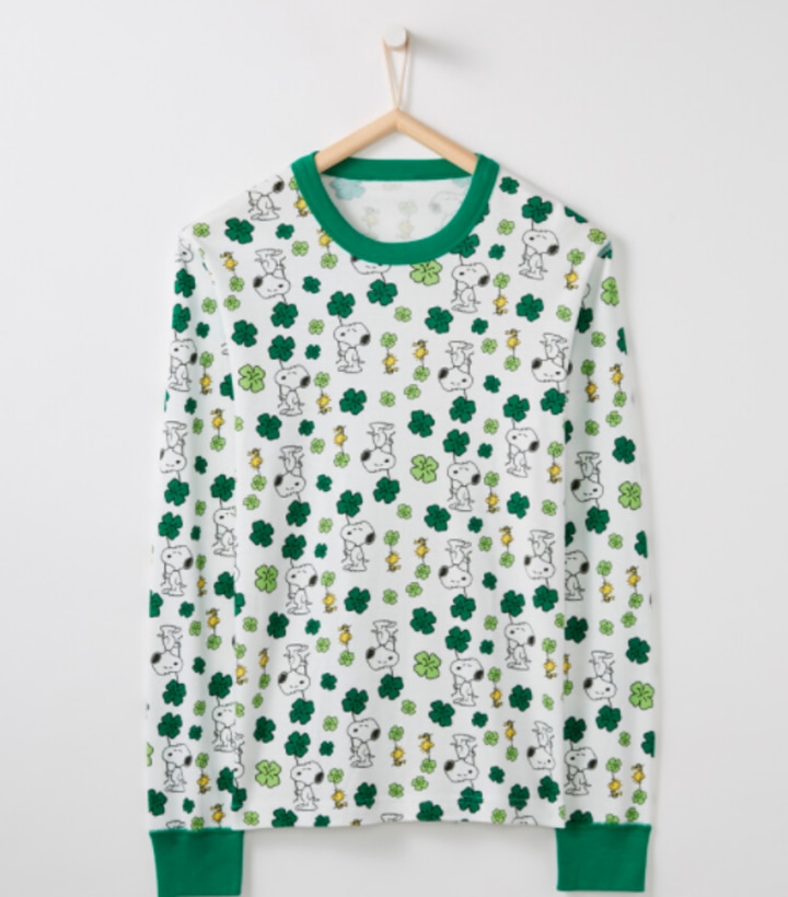 Adult Peanuts St. Patrick's Day Long John Top In Organic Cotton